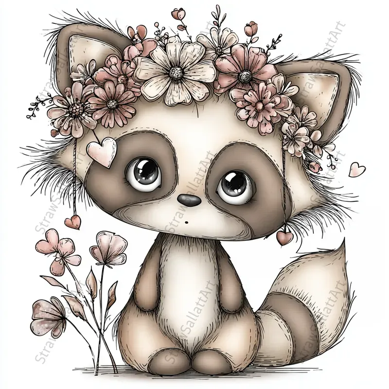 Love Baby Animals Boho Valentine Clipart