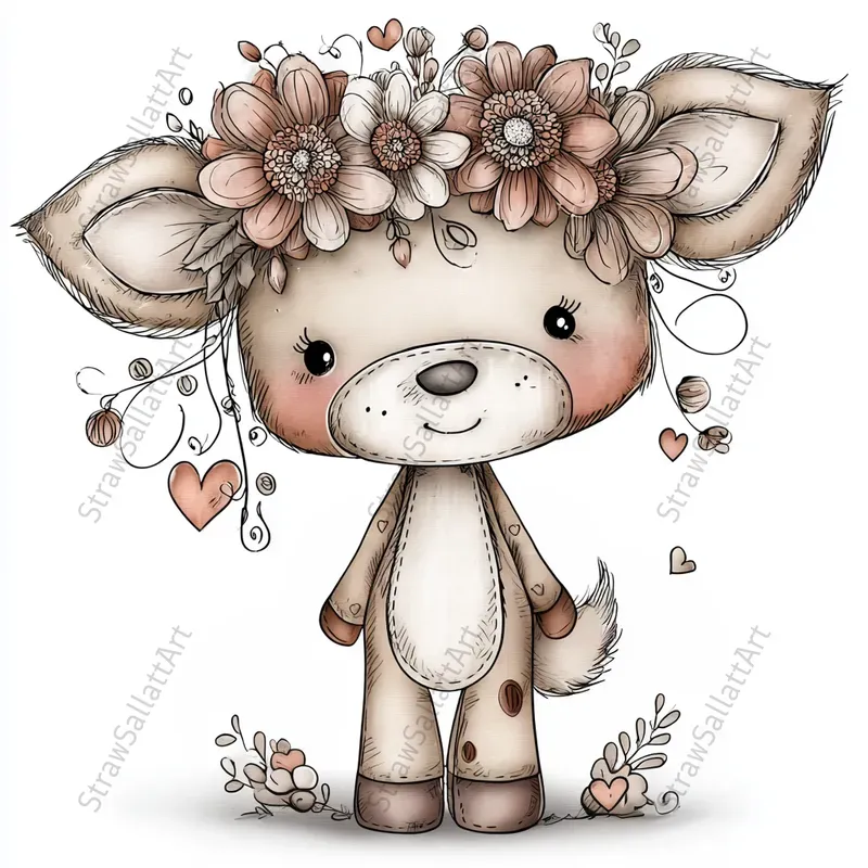 Love Baby Animals Boho Valentine Clipart