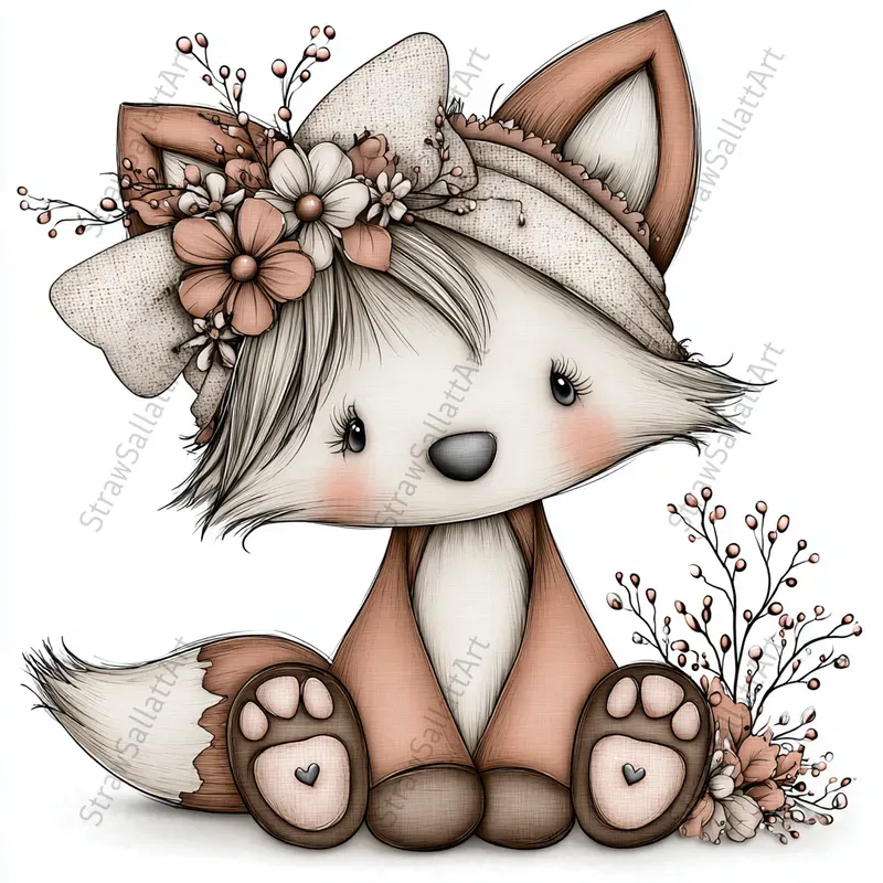 Love Baby Animals Boho Valentine Clipart