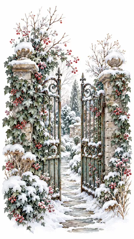 Hidden Winter Garden Watercolor Cliparts