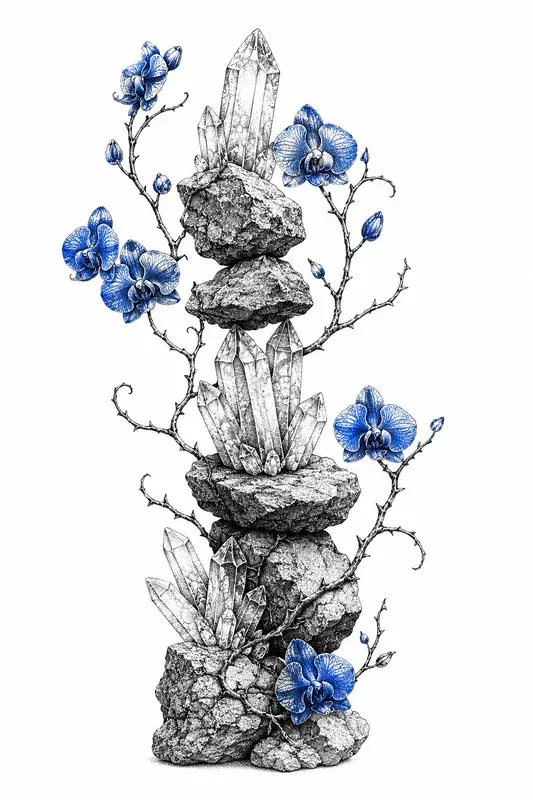 Stippled Zen Stones And Flora Art