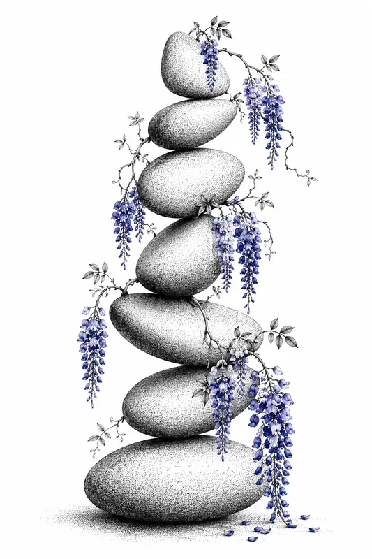 Stippled Zen Stones And Flora Art