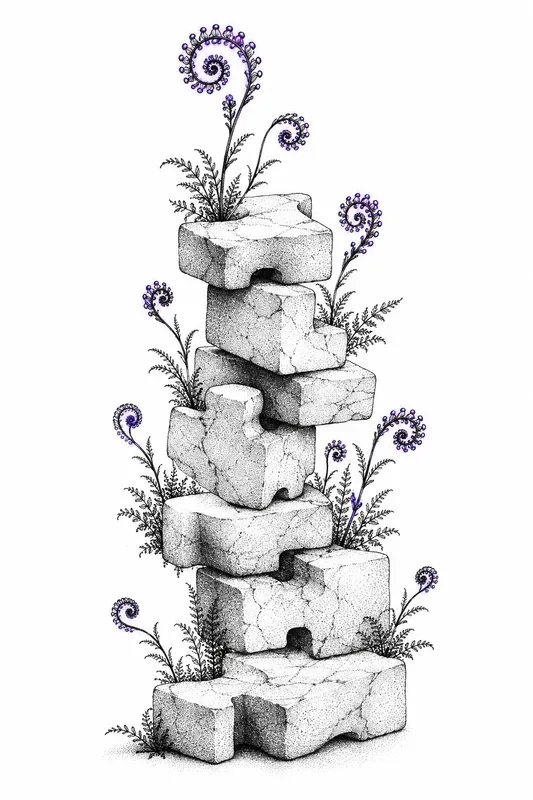 Stippled Zen Stones And Flora Art