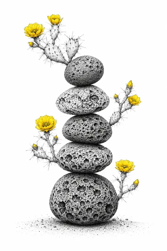 Stippled Zen Stones And Flora Art