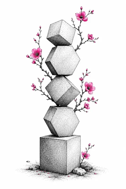 Stippled Zen Stones And Flora Art