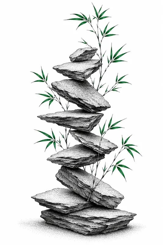 Stippled Zen Stones And Flora Art