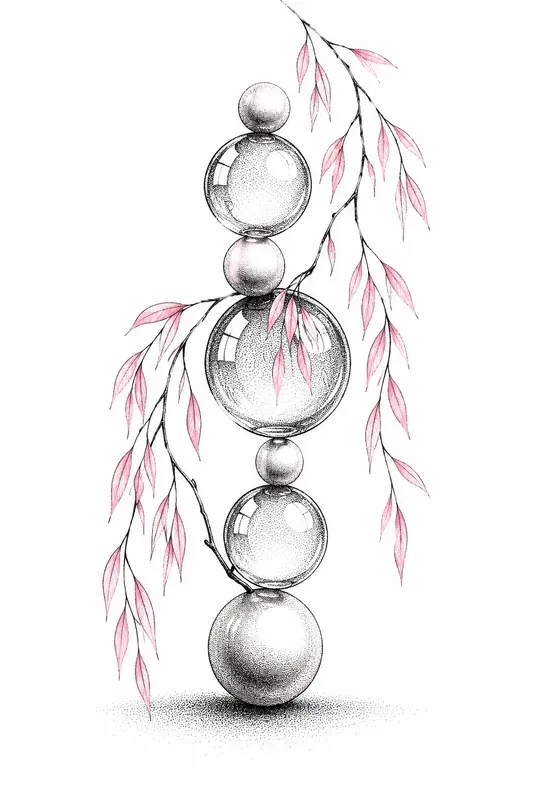 Stippled Zen Stones And Flora Art