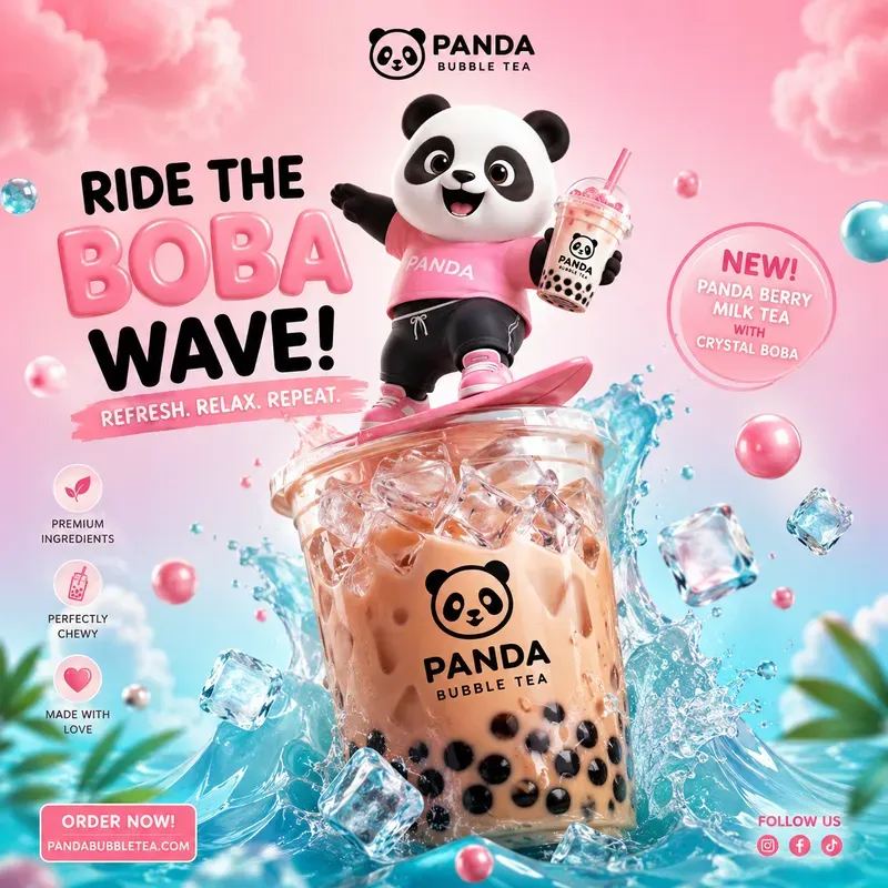 Cute Panda Bubble Tea Ad Poster Packs