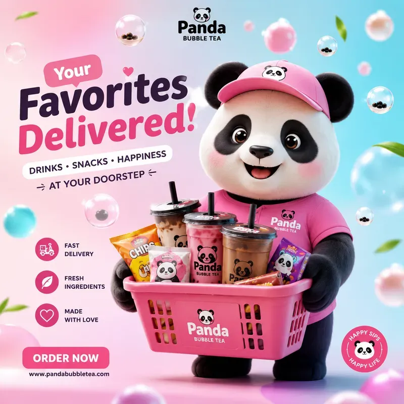 Cute Panda Bubble Tea Ad Poster Packs