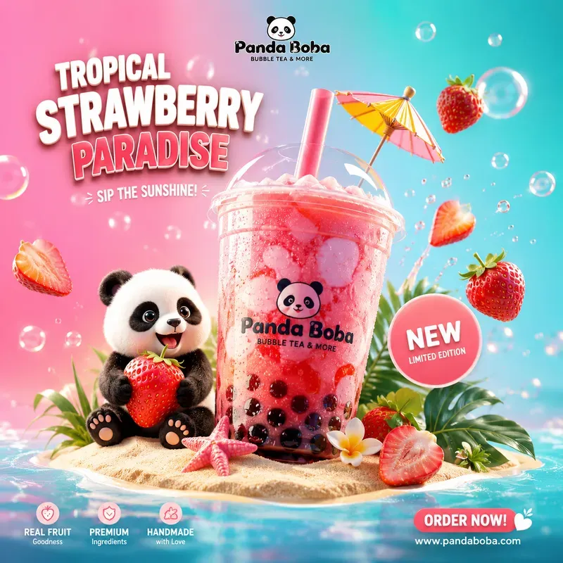 Cute Panda Bubble Tea Ad Poster Packs