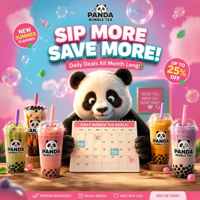 Cute Panda Bubble Tea Ad Poster Packs