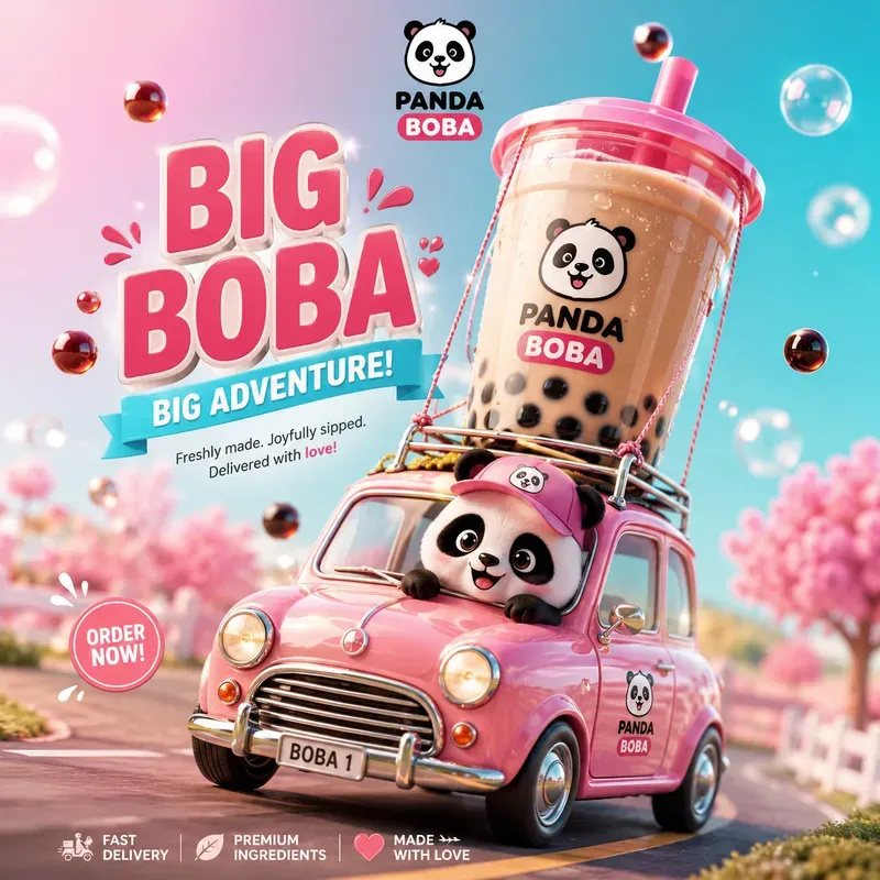 Cute Panda Bubble Tea Ad Poster Packs