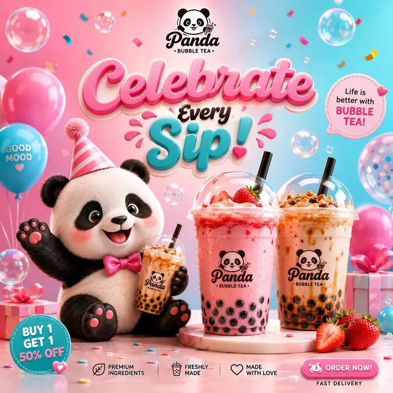 Cute Panda Bubble Tea Ad Poster Packs