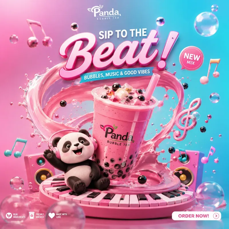 Cute Panda Bubble Tea Ad Poster Packs