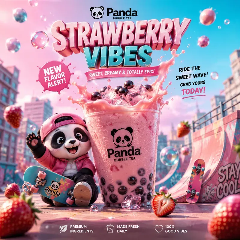 Cute Panda Bubble Tea Ad Poster Packs