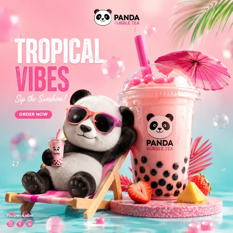 Cute Panda Bubble Tea Ad Poster Packs