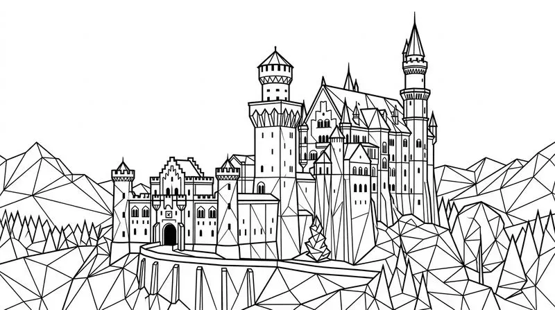Lowpoly World Landmarks Line Art KDP
