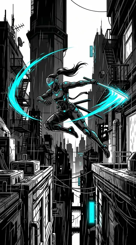 Neonoir Minimalist 2D Graphic Novel Art