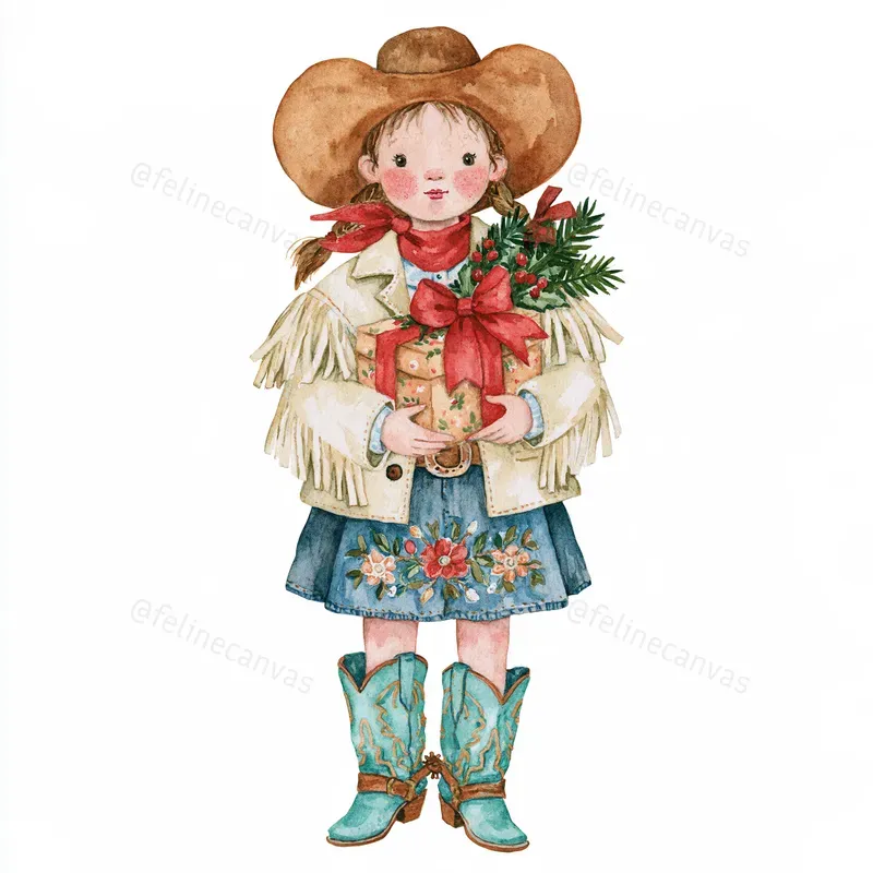Cowboy Christmas Watercolor Clipart
