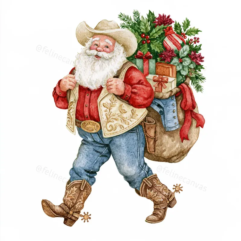 Cowboy Christmas Watercolor Clipart