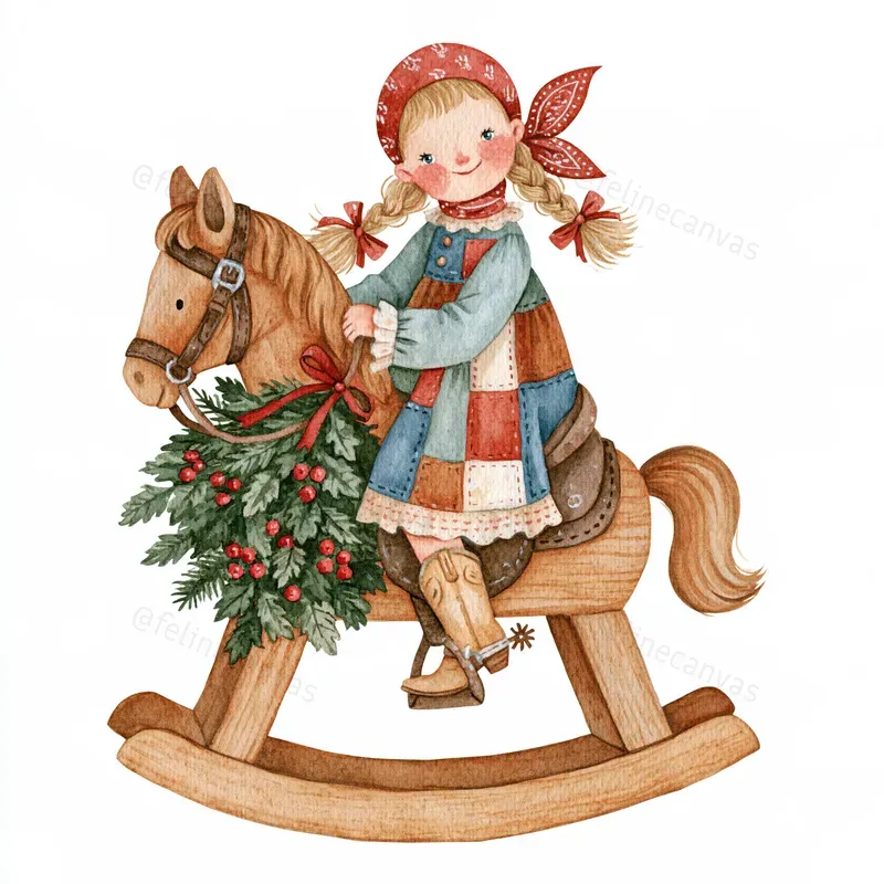Cowboy Christmas Watercolor Clipart