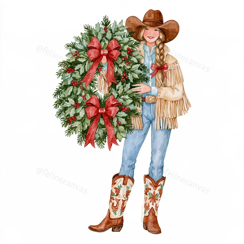 Cowboy Christmas Watercolor Clipart