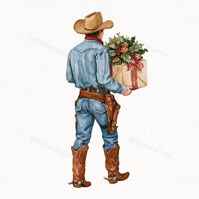 Cowboy Christmas Watercolor Clipart