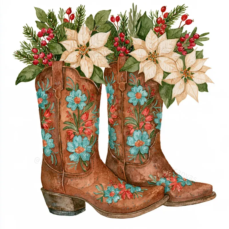 Cowboy Christmas Watercolor Clipart