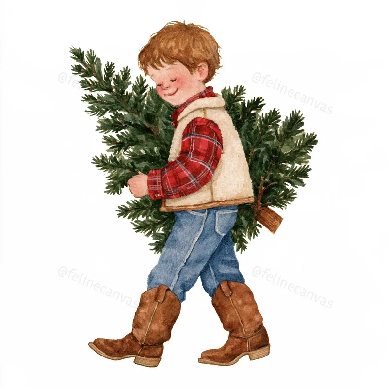 Cowboy Christmas Watercolor Clipart