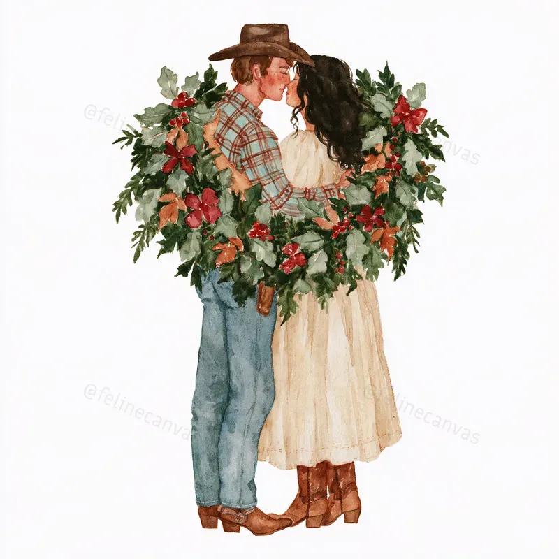 Cowboy Christmas Watercolor Clipart