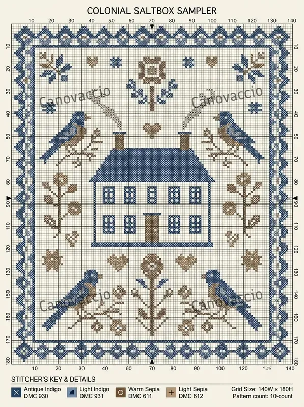 Quaker Sampler Crossstitch Charts