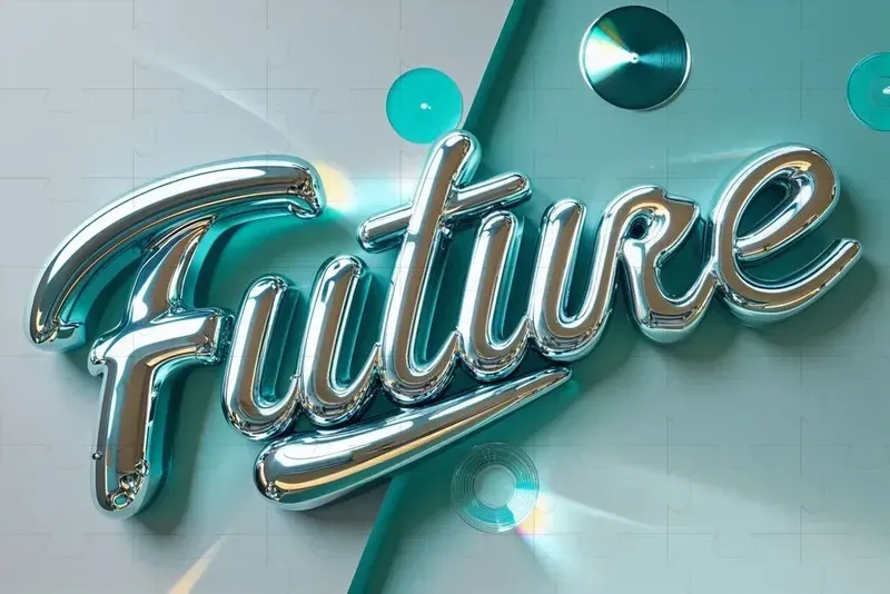 Futuristic 3d Glossy Chrome Typography
