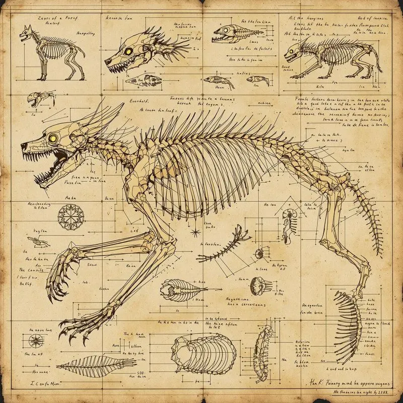 Sketch Parchments Depicting Skeletal Art