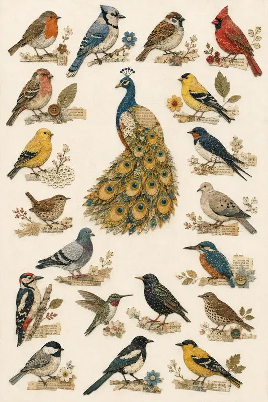 Vintage Paper Bird Collage Sets