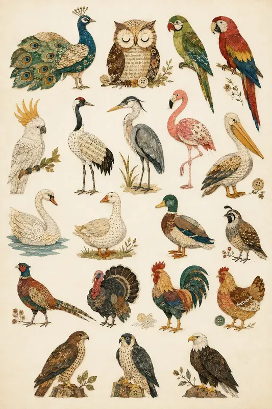 Vintage Paper Bird Collage Sets