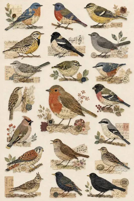 Vintage Paper Bird Collage Sets