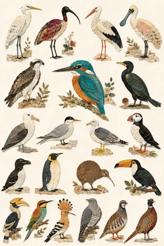 Vintage Paper Bird Collage Sets