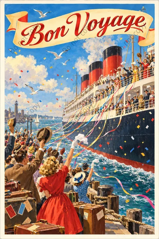 Vintage Bon Voyage Postcard Art