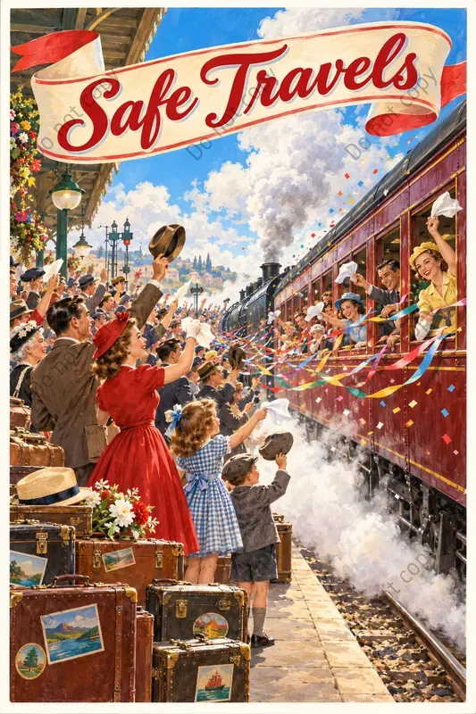 Vintage Bon Voyage Postcard Art