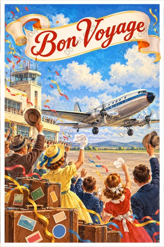 Vintage Bon Voyage Postcard Art