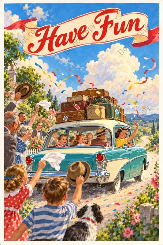 Vintage Bon Voyage Postcard Art