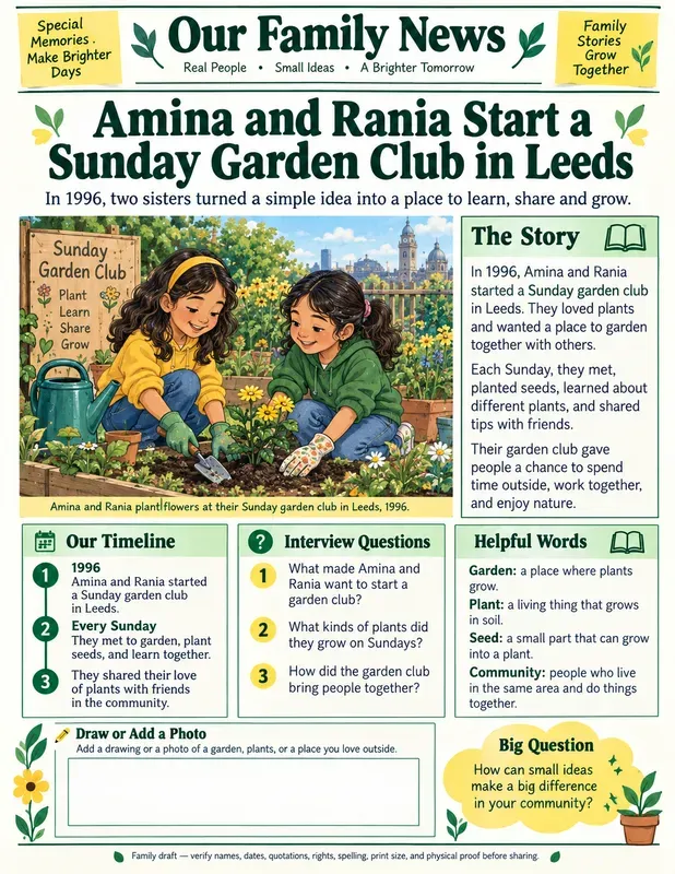 Family Memory Story Newspaper Sheets