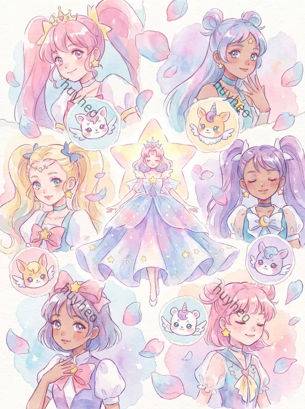 Vibrant Watercolor Anime Collages