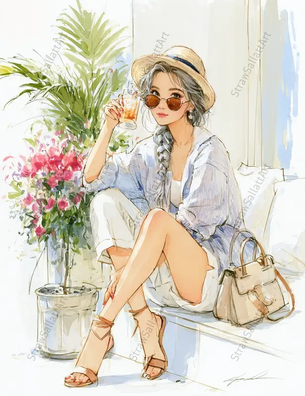 Summer Girls Watercolor Fashion Art