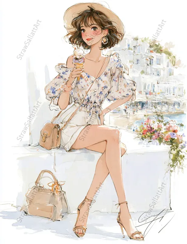 Summer Girls Watercolor Fashion Art