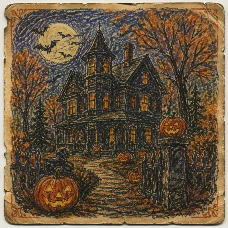 Halloween Crayon Postcard Ephemera