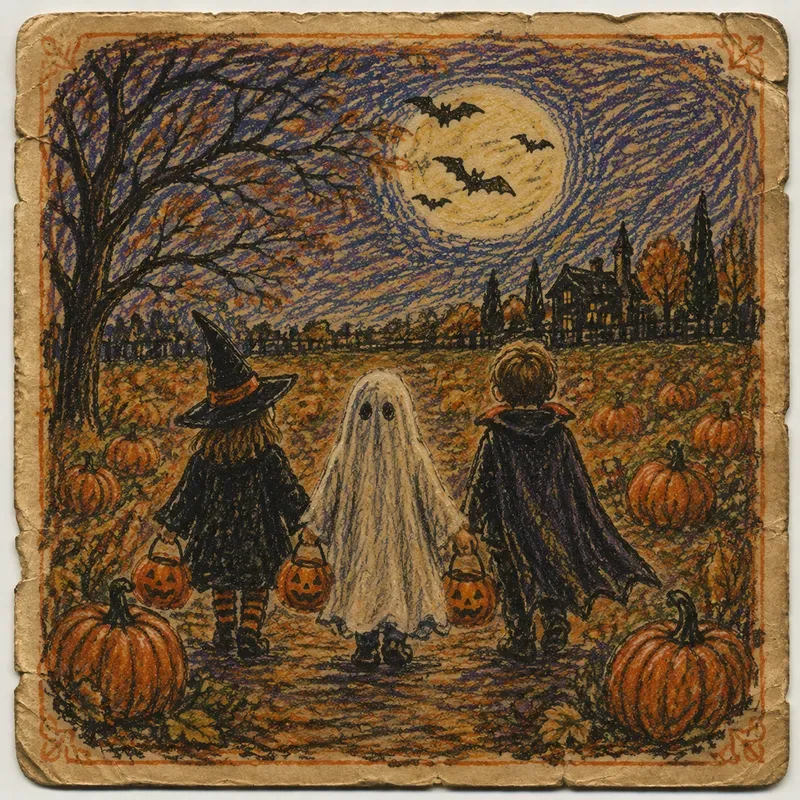 Halloween Crayon Postcard Ephemera