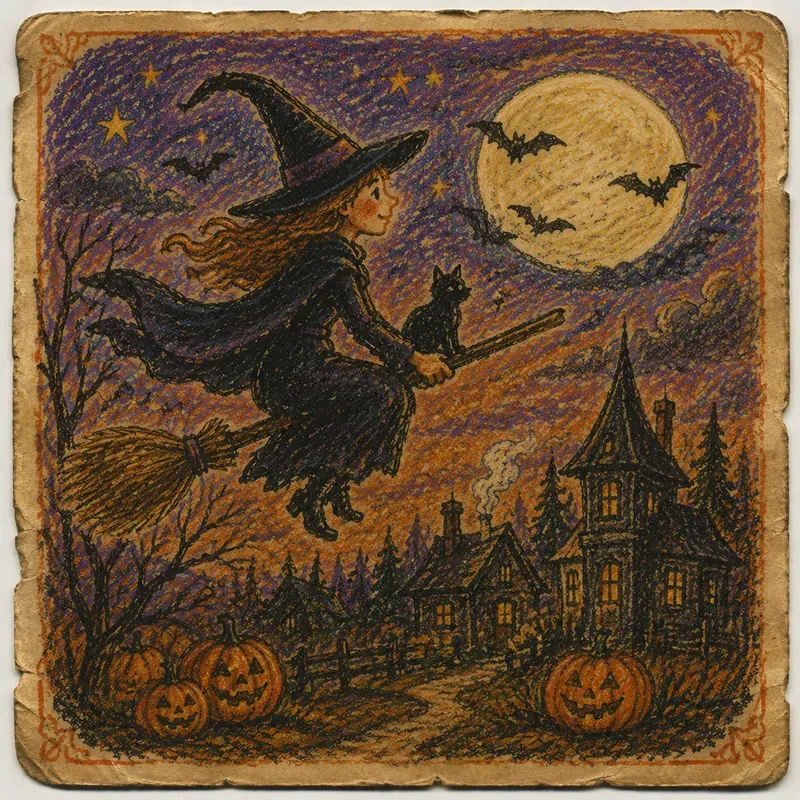 Halloween Crayon Postcard Ephemera