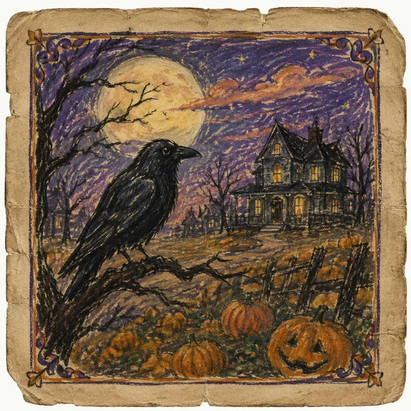 Halloween Crayon Postcard Ephemera