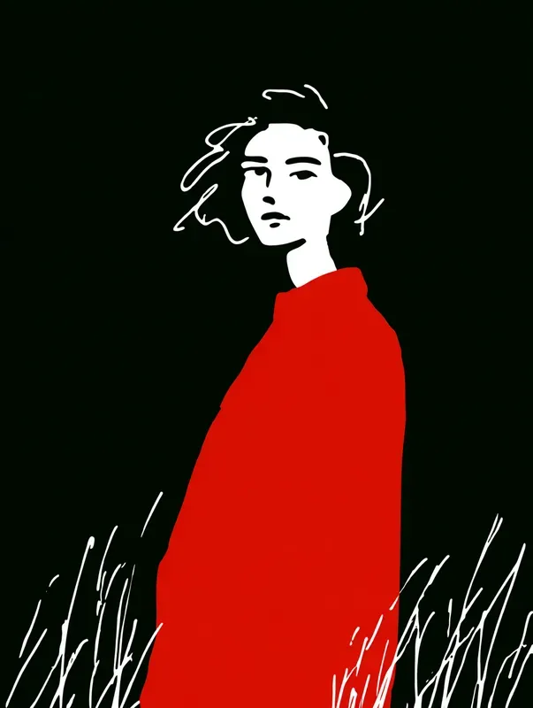 Minimalist Red And Black Line Art